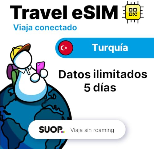 Tarjeta eSIM para Turquía con Datos ilimitados. Modalidad de prepago. Viaja por Turquía sin Pagar Roaming y con GB sin límite. Fácil de Instalar escaneando un código QR. (GB ilimitados - 5 días)