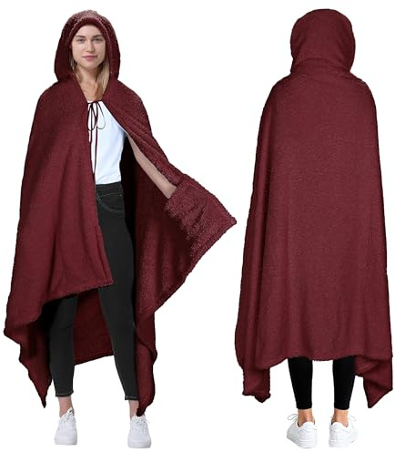 Catalonia Classy Decken-Poncho mit Kapuze | Tragbare Kuscheldecke mit Eingrifftaschen | Bequemer Sherpa-Fleece-Überwurfsumhang für Kinder und Erwachsene