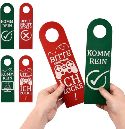 2 Stück Bitte Nicht Stören Schild, Ich zocke oder komm rein, Doppelseitiges Filz-Schild für Türklinke, Filz Türanhänger Schilder, Türschild bitte nicht stören, Türschild kinderzimmer (Rot und Grün)