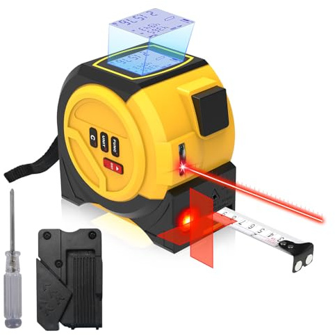 4 in 1 Laser Tape Measure with Laser Level Crosshairs, 40m Digital Tape Measure Laser and 5m Tape Measure, Laser Measurement Tool with LCD Display for Interior Design, DIY, Construction