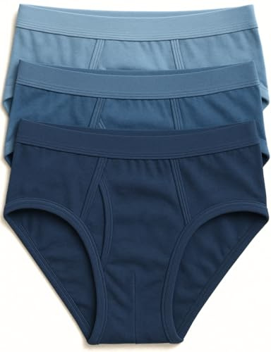 reshmena® 3 YFront Men's Brief 100% Cotton Classic Fit Interlock Underwear, Traditional Style Men Y-Front Underpants Comfortable Multipack Boxer Briefs Assorted L