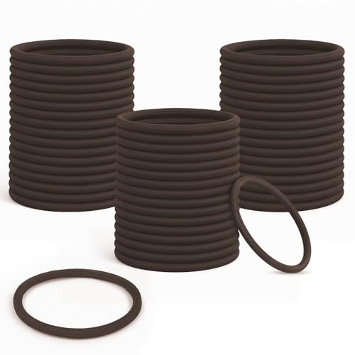 50PCS Brown Hair Bobbles Hair Ties, 4mm Thick Soft Elastic Hair Bands, Metal-Free Strong Hold Ponytail Holders, Unisex for Women Men Girls Kids, Thick Hair Friendly Hair Accessories (Brown)