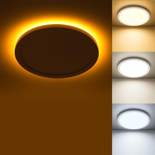 Matane LED Deckenleuchte mit Nachtlicht, 18W 3CCT Deckenlampe Rund Ø22cm | Flach Panel Lampe für Schlafzimmer Kinderzimmer Flur Küchen, mit 4W 2000K Nachtlicht und 3000K/4000K/5000K Weißem Licht