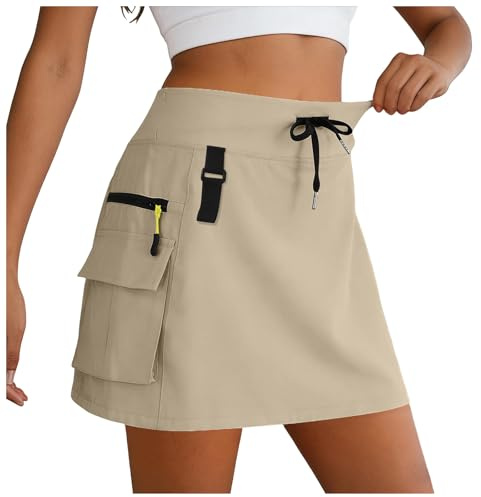 Falda Pantalón Deportiva Mujer con Bolsillos Cargo,2026 Cintura Alta con Cordón Ajustable, Skort Transpirable para Senderismo, Tenis, y Actividades al Libre en Verano