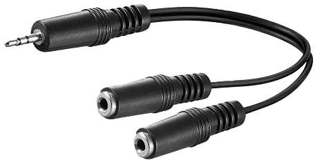 Goobay 50464 Cavo Adattatore Audio a Y da 3.5mm, 1 Connettore a 2 Prese Stereo, Nero, 0.2m Lunghezza del Cavo