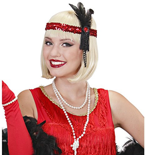 NET TOYS Charleston Haarband Feder Kopfschmuck rot-schwarz 20er 30er Jahre Haarband Federhaarband Gatsby Haarschmuck Federschmuck Kostüm Accessoire Damen