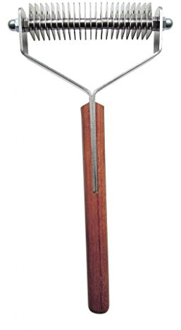 Mars Coat King Râteau de toilettage double large en acier inoxydable avec manche en bois, fabriqué en Allemagne, 23 lames