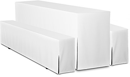 TexDeko® Hussen Bierzeltgarnitur gepolstert 5-teiliges Set Premium Blickdicht strapazierfähig 2 Bierbankhussen 1 Biertischhusse 220x50cm für Festzeltgarnitur (Weiß)