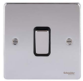 Schneider Electric GU1512BPC Ultimate Low Profile Polished Chrome Black Insert 1 Gang 2 Way 16AX Plate Switch