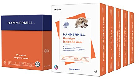 Hammermill Printer Paper, Premium Inkjet & Laser Paper 24 Lb, 8.5 x 11-5 Ream (2,500 Sheets) - 97 Bright, Made in the USA, 166140C