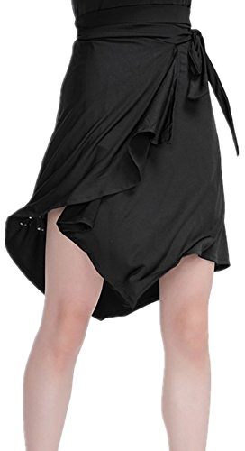 YOUMU Jupe de danse latine Salsa Tango pour femme Robe Skate Wrap Écharpe Danse Swing Rumba ChaCha Costume de salle de bal, noir, Taille S
