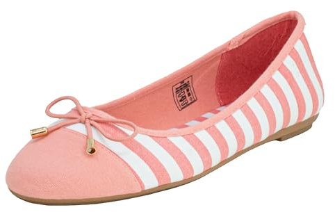 Fitters Footwear That fits dam ballerina grace textil ballerina med rosett randig i maritimt utseende stor storlek (EU,), - Rosa vit - 44 EU