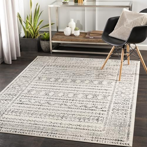 Livabliss Tokyo Teppich Wohnzimmer Boho, großer Teppich Schlafzimmer 130x170 cm - Teppiche für Esszimmer mit geometrischem Muster, Skandinavischer Wohnzimmerteppich modern in Elfenbein, Grau, Schwarz