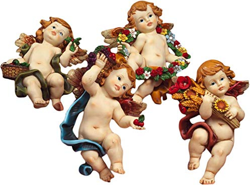Artículos religiosos by PABEN - Juego de 4 ángeles de cuatro estaciones para colgar en la pared de resina 12 cm