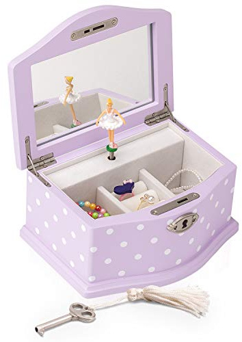 Art Lins Elle Schmuckkästchen mit Ballerina, mit Schloss, Holz-Erinnerungsbox mit aufziehbarer Musik, Schwanensee, klein (Lavendel)