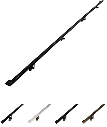 Modern Aluminum Handrail Grab Bar Kit, Adjustable Steel Brackets Included, Returns to Wall, Powder Coated Finish (Black, 8 Foot Handrail Set)