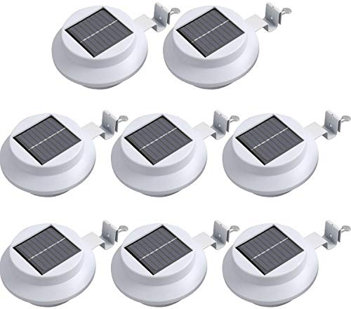 Solar Powered LED Fence Gutter Lights - Super Bright and Perfect Design Ideal for Any Fence or Gutter Around The Home or Garden with No Wiring Needed Weather Resistant (White, 8X Lights)