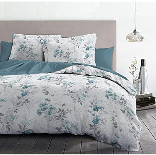 Home Linge Passion – Parure de Couette 240x260 cm – 100% Coton 57 Fils – Housse + 2 Taies – Motif Pompadour Bleu