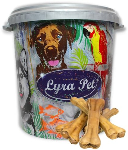 Lyra Pet® | 10 STK. Kauknochen ca. 30 cm in 30 L Tonne | Naturbelassener Kausnack | Proteinreicher Hundeknochen zur Zahnreinigung | Langer Kaugenuss aus Rinderhaut | Fettarmer Kauartikel
