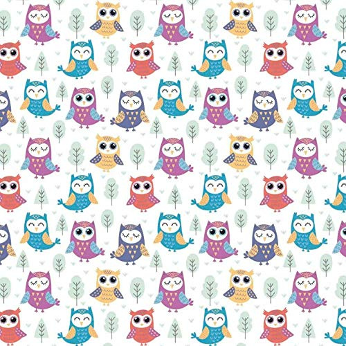 11,99€/m Eule 100% Baumwolle Baumwollstoff Kinder Meterware Handwerken Nähen Stoff (Eule Bunt Weiß, 100x160 cm (11,99/m))