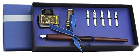 AOMAYLL kaligraphiestifte set Federhalter,Holz-Füllfederhalter,Schreibmappe mit 6Federn und schwarzer Tinte- Ideal zum Kalligraphie Lernen für Anfänger & Erwachsene. (Braun)