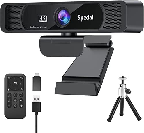Spedal 4K Webcam with Tripod, Wide Angle 120° USB Webcam, Sony 1/2.8 Sensor, Dual Microphones, Remote Control, Auto Focus for Video Conferencing, Online Meetings, Streaming, Zoom & Teams
