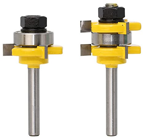 Fraise Defonceuse Appariée Et Fraise À Bois Rainure Et Languette 3 Dents En Forme De T Fraise À Bois Jeu De 2 Bits Outil De Travail Du Cutter En Bois De Coupe,1/4 Shank 1/4 Cutting Depth
