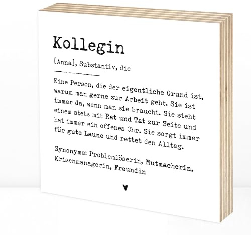 Wunderpixel® personalisiertes Holzbild Definition Kollegin - 15x15x2cm zum Hinstellen/Aufhängen, echter Fotodruck mit Spruch auf Holz - schwarz-weißes Wand-Bild Aufsteller Zuhause Dekoration