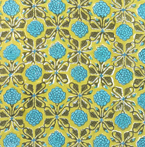 AVKA Studio The Yard Stoff mit Handblockdruck, vorgeschnitten, 100 % Baumwolle, Blumenmuster, leichtes indisches Tuch zur Herstellung von Sommerkleidern, Tops, indischer Stoff