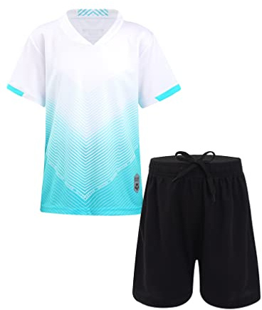Yeahdor Pojkar sportkläder set kortärmad sport t-shirt skjorta med korta byxor sportdräkt fotbollskläder set fitness set jogging basket, Ja vit A, 146-152
