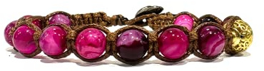 Samsara Tibetanska buddhistiska armband – Shamballa med Agat Fuchsia – vaxad bomullstråd, Taglia unica, Sten