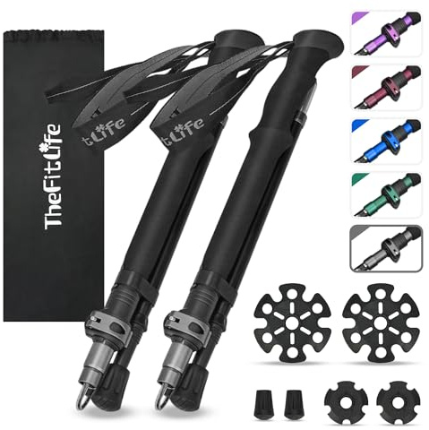 TheFitLife Collapsible Trekking Poles for Hiking – Lightweight Folding Walking Sticks for Men and Women with Extra-Long Foam Handle and Metal Flip Lock