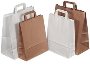 karton-billiger | Papiertragetasche aus Kraftpapier Papiertüte Tragetasche, Henkeltasche, Flachhandgriff, recyclebar | 2 Farben | 250 Stück (braun, 22l - 320x170x420mm)
