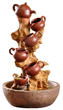 6 Teapot Cascade Water Fountain Perfect Indoor Water Feature H19.6 Chinese Style Rockery and Water Fountain Decoration Office Desktop Decoration