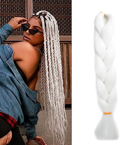 Gairyan Meches Tresse Cheveux 1 Paquet 24 Meches pour Tresses Africaine Rajout Cheveux Tresses Extension Ombre Synthétiques Tresse Crochet Twist Tressage Cheveux (Blanc)