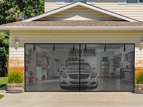 Garagentore für 2 Autogaragen, 4,6 x 2,1 m, magnetischer Garagentorschutz mit einziehbarem Fiberglas-Netz, robuster Garagenschutz mit verstärktem gewichtetem Boden, freihändiges Garagentor, schwarz