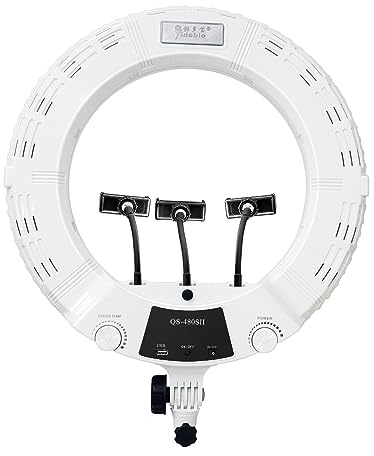 18 Zoll dimmbare 5500K LED-Video-Ringlicht-Lampen-Set,mit 3 Coldshoe-Halterungen,Handyhalter,Spiegel,Stativständer,Beleuchtung für Studio-Videoaufnahmen,Selfie,YouTube,Make-up,Schönheit