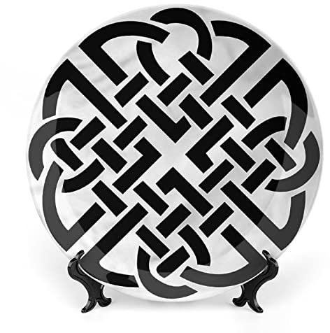 XISUNYA 6 Inch Decorative Plate, Celtic Round Porcelain,Ancient Scottish Design Knot Print Ceramic Wall Hanging Decor Accessory for Dining Table Tabletop Home Decor