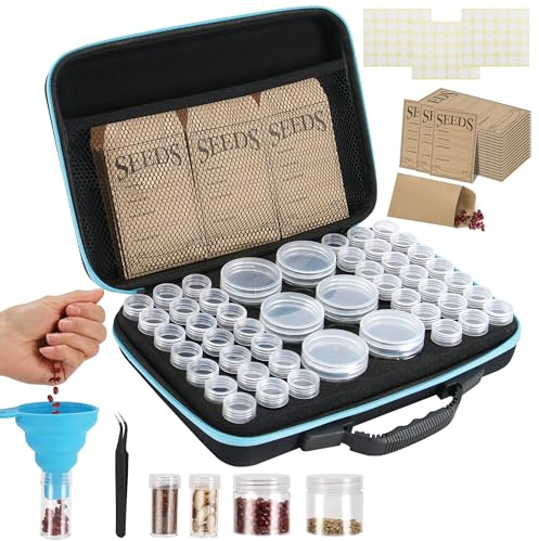 Aufbewahrungsbox für Samen mit 48 Fächern, für Garten, Gemüse, Pflanzen, Blumen, Samen, Sparset mit Beschriftungsetikett, Trichter, Pinzette, 2 Größen
