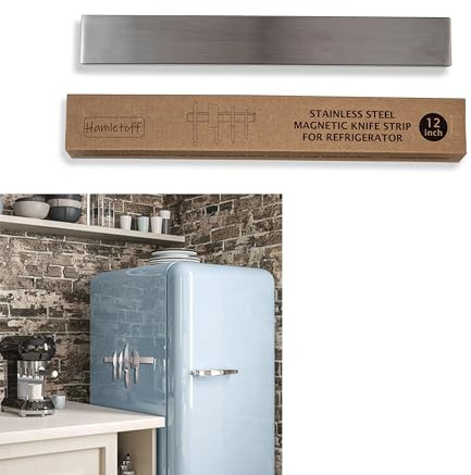 Hamletoff Magnetic Knife Holder for Refrigerator – 12 Inch Professional Double Sided Magnetic Knife Strip for Fridge - Stainless Steel Magnetic Knife Holder for Wall Self Adhesive