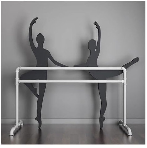 ASumPio Doppelte Ballettstange, Fitness-Ballettausrüstung, Ballettstange Aus Holz, Freistehende Mobile Kraft-Tanzstangenübung Für Erwachsene Und Kinder (Weißes Doppel, 150 X 60 X 100 cm)