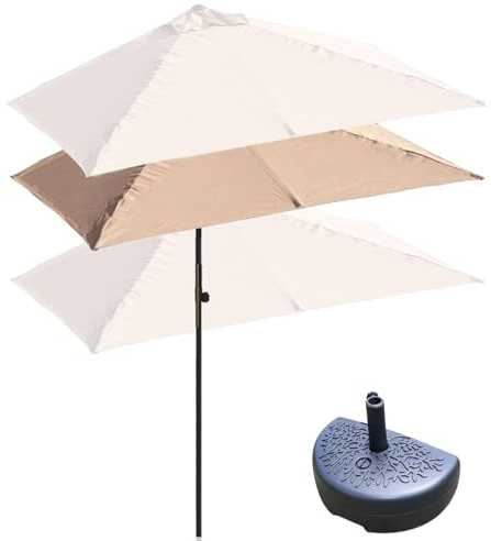 DSKJHI Balkonschirm Rechteckig Halb Sonnenschirm Wandschirm für Balkone Terrassen mit Halbrund Base, Höhenverstellbar Halbschirm 200X100cm, 250X130cm (Farbe : Tan, Größe : 250x130cm(with Base))
