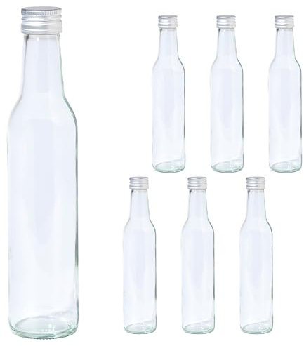 Vitrea 6 leere Glasflaschen 250ml Schraubverschluss Silber - kleine Flaschen zum Befüllen mit Deckel - für Saft, Getränke, Likör, Öl, Saucen - 6 Stück, PP28, Cool