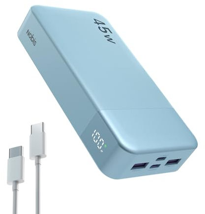 NOBIS Power Bank 20000mAh Powerbank 45 W Fast Charging Caricatore Portatile USB C In & Out, 4 Ports Portable Charger with LED Digital Display, Compatible with Phone 17 S25 (Blu)