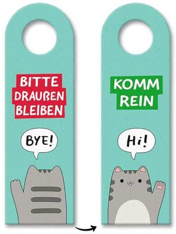 Katze kawaii Türhänger mit Spruch Bitte draußen bleiben - Komm rein neko süßes Design Willkommen Besuch Hallo Tschüss Perfekt für Pausenräume Kinderzimmer