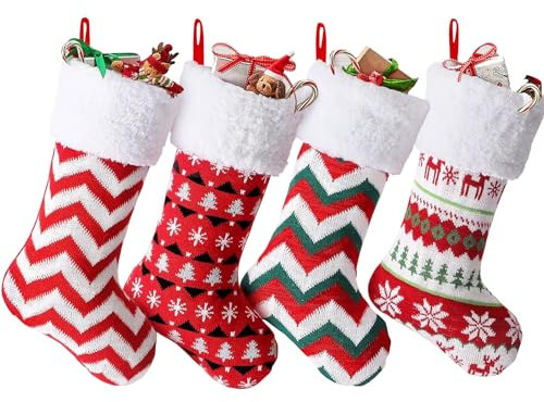 Lonsien Nikolausstrumpf groß 4 STK Weihnachtsstrumpf Geschenkbeutel Nikolausstiefel Personalisiert Weihnachtssocken zum Befüllen zum Aufhängen für Weihnachten Kamin, Schaufenster(24 * 41cm)