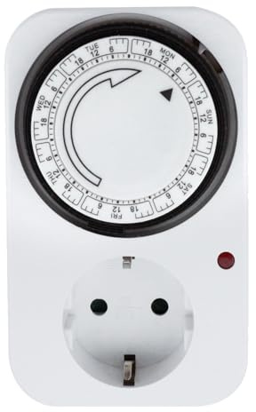 Minuteur mécanique hebdomadaire avec Prise, Blanc, programmable, Facile à Utiliser, idéal pour contrôler Les lumières et Les appareils électroniques.