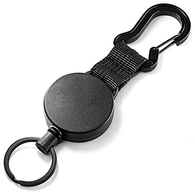 shockassist Portachiavi Retrattile Porta Badge Retrattile, Portabadge Allungabile con 60cm cordino in acciaio per pantaloni e cinture, Business, Alpinismo