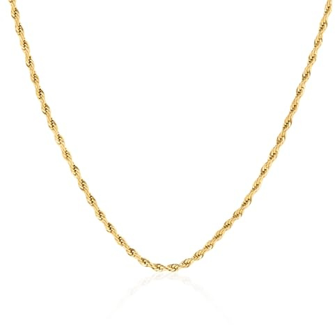 EMILIAZ Asha Necklace 18K Gold Plated Rope Chain for Women, 3mm 46cm Stainless Steel, Elegant Trendy Jewellery for Layering, Stackable, Lead & Nickel-Free, Women's Everyday Jewellery, with Gift Box