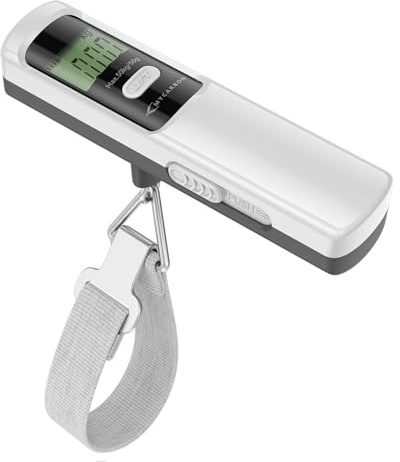 MYCARBON Bascula del Equipaje, Pesa Maletas de Viaje Generación Manual Sin Pilas Ni Batería, Bascula de Viaje 110 lb / 50 kg Capacidad Máxima, Adecuado para Viajar, Blanco